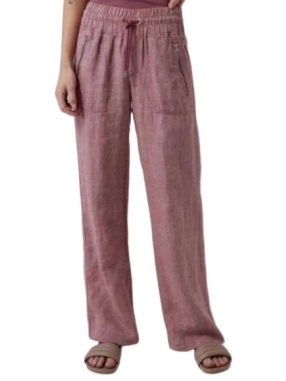 Athleta Cabo Linen Wide Leg Drawstring Pant in Tawny Rose